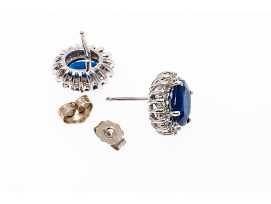 14K White Gold Sapphire And Diamond Halo Earrings