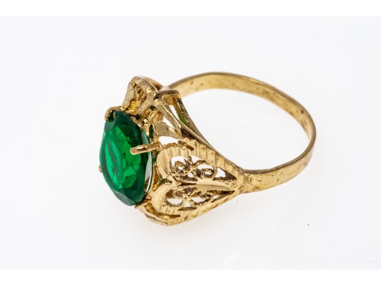 Delicate 14K Filigree And Diamond Cut Ring, Size 6