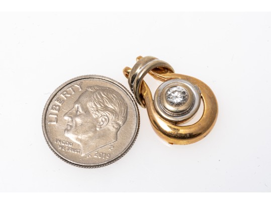 Single Brilliant Diamond 14K White And Yellow Gold Pendant