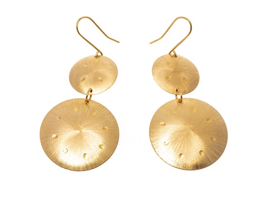 18k Yellow Gold Striking Brushed Stacked Pendant Earrings