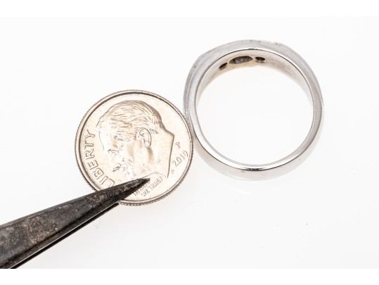 Handsome 14K White Gold Diamond Set Band Ring, Size 7.75