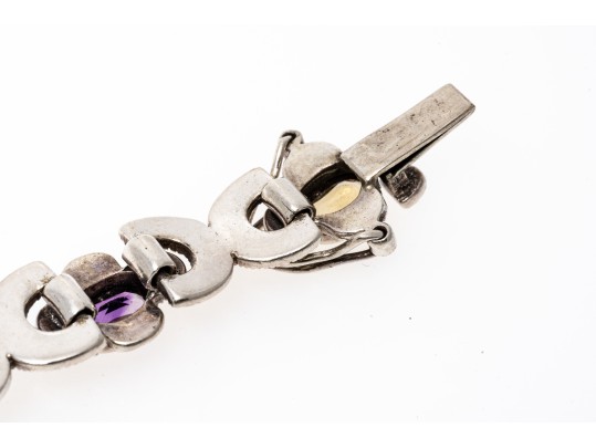 Colorful Stone And Marcasite Sterling Bracelet