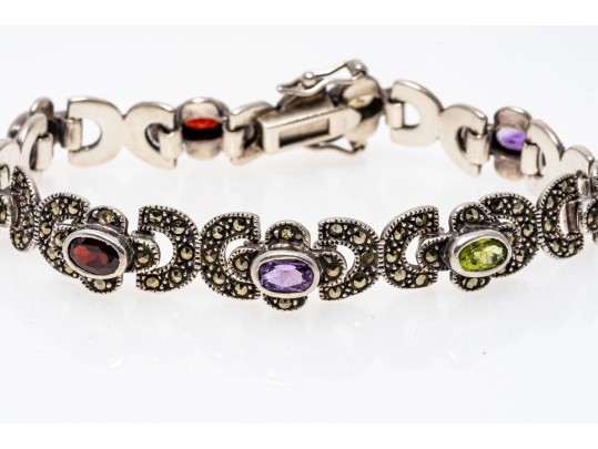 Colorful Stone And Marcasite Sterling Bracelet