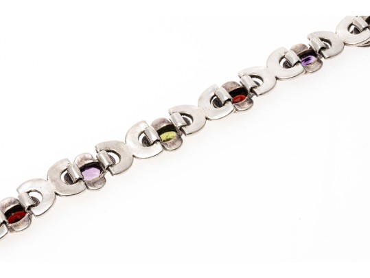 Colorful Stone And Marcasite Sterling Bracelet