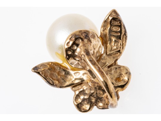 10K Heart And Floral Pearl Set Pendants