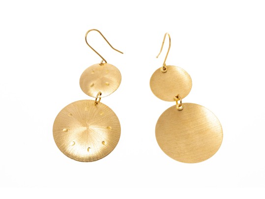 18k Yellow Gold Striking Brushed Stacked Pendant Earrings