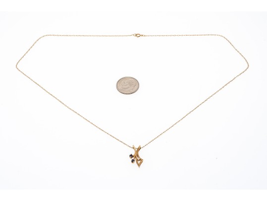 14k Yellow Gold Sapphire And Diamond Pendant Necklace