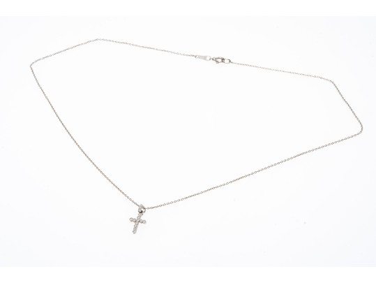 Petite Platinum And Diamond Cross Pendant Necklace