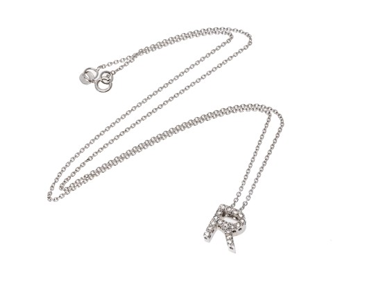 14K White Gold 'R' Initial Pendant Necklace