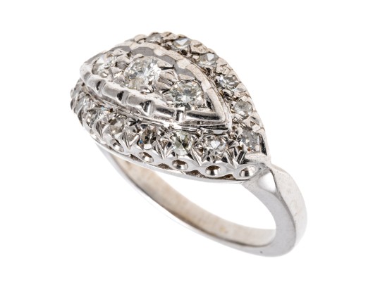 Stunning Diamond Set 14K White Gold Ring, Size 3