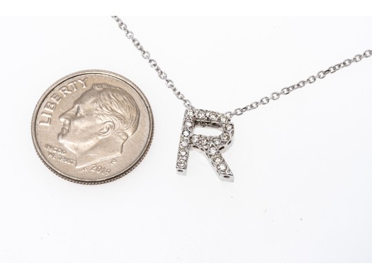 14K White Gold 'R' Initial Pendant Necklace