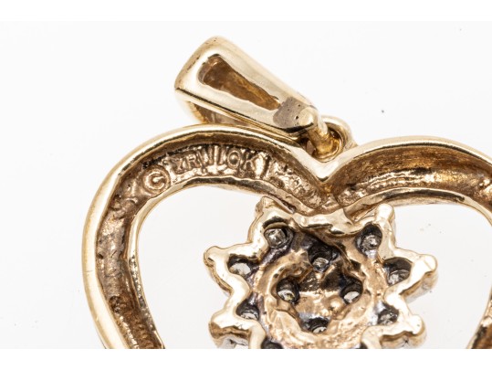 10K Heart And Floral Pearl Set Pendants