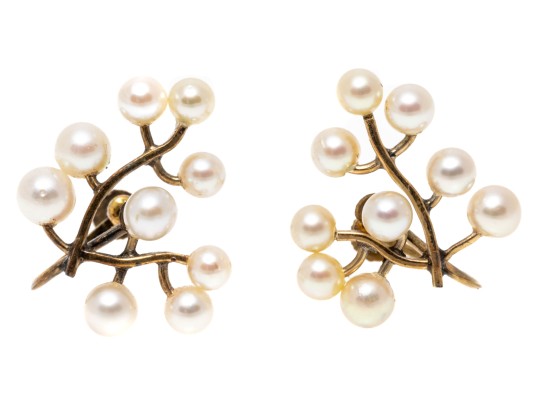 14k Yellow Gold Fabulous Vintage Cultured 3.5 Mm Pearl Spray Earrings