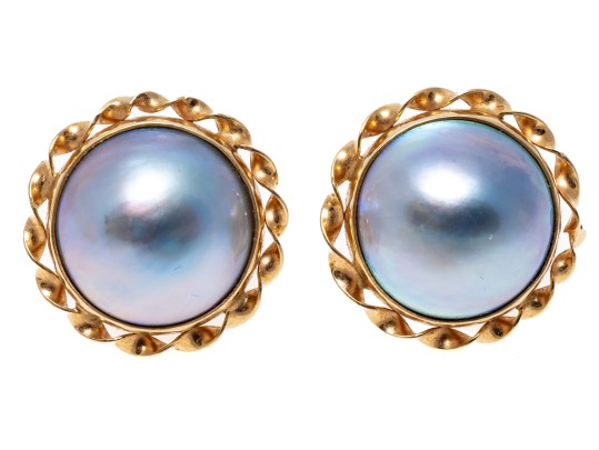 14K Grey Mabe Pearl Earrings
