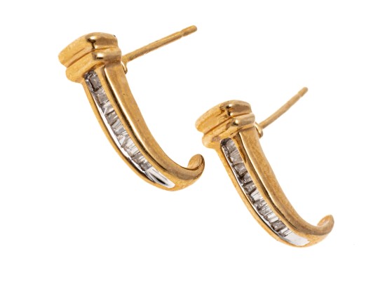 14k Yellow Gold Lovely Baguette Diamond Channel Set Hoop 