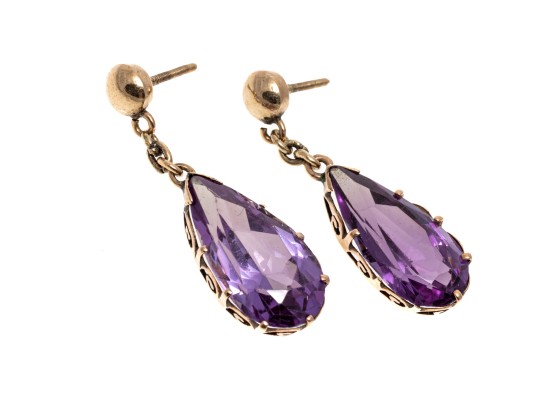 Vintage Style Pear Cut Purple Sapphire Pendant Earrings