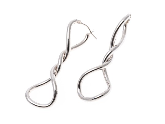 14k White Gold Elongated Twisted Electroform Earrings