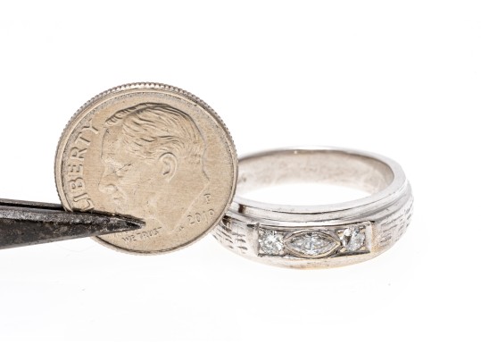 Handsome 14K White Gold Diamond Set Band Ring, Size 7.75