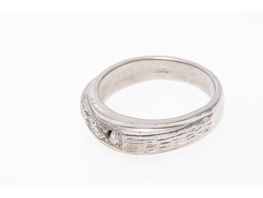 Handsome 14K White Gold Diamond Set Band Ring, Size 7.75