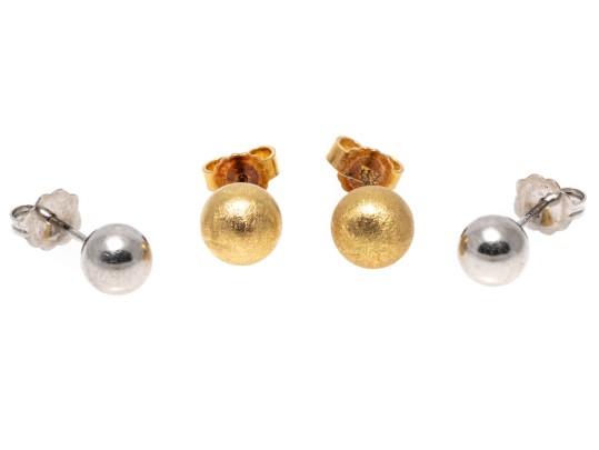 Simple 18K And Platinum Stud Earrings, Two Pairs