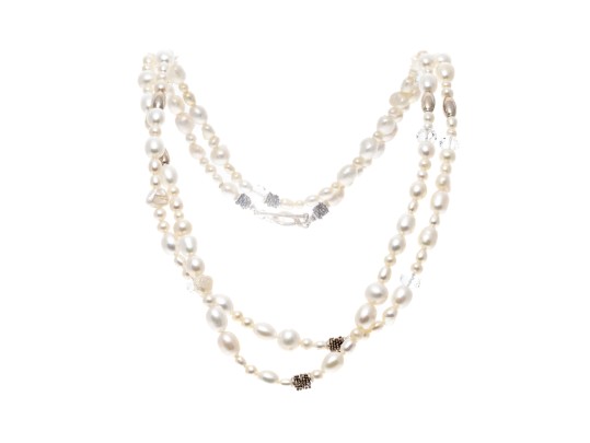 Unique Sterling And Cultured Pearl Strung Necklace
