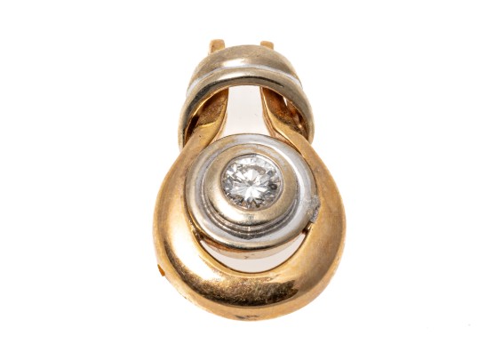 Single Brilliant Diamond 14K White And Yellow Gold Pendant