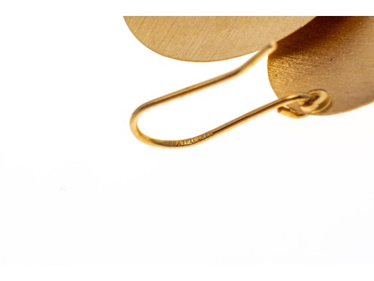 18k Yellow Gold Striking Brushed Stacked Pendant Earrings