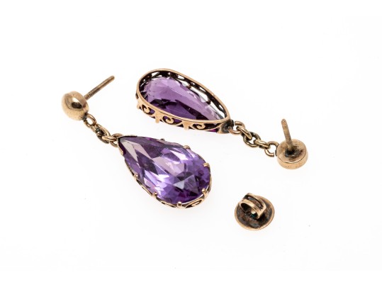 Vintage Style Pear Cut Purple Sapphire Pendant Earrings