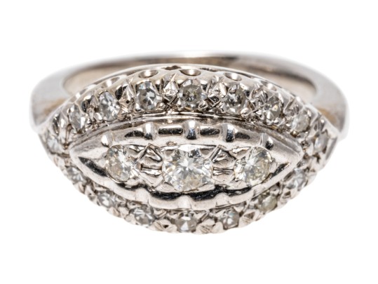 Stunning Diamond Set 14K White Gold Ring, Size 3