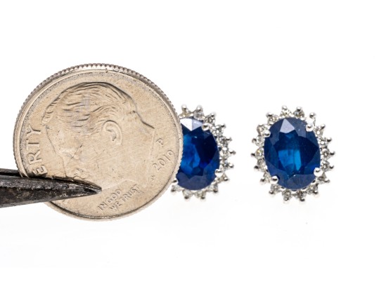14K White Gold Sapphire And Diamond Halo Earrings