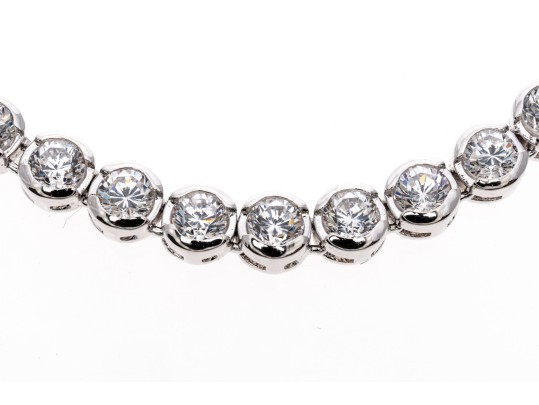 Sterling Silver And Zirconia Line Necklace