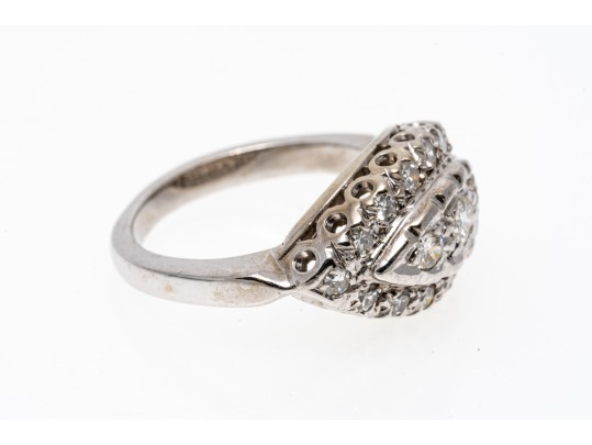 Stunning Diamond Set 14K White Gold Ring, Size 3