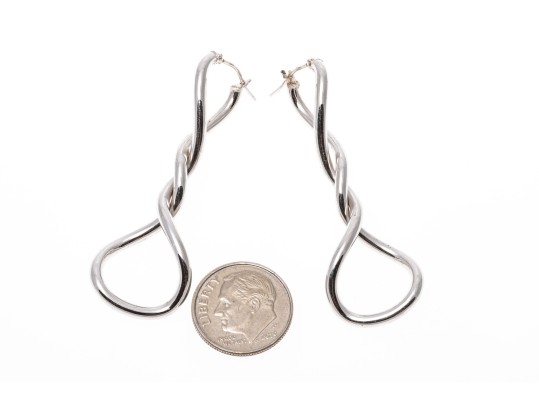 14k White Gold Elongated Twisted Electroform Earrings