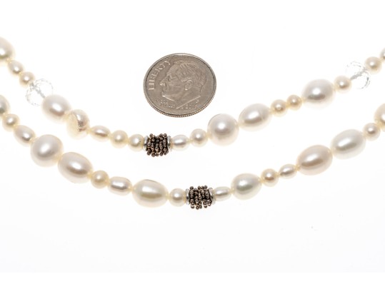 Unique Sterling And Cultured Pearl Strung Necklace