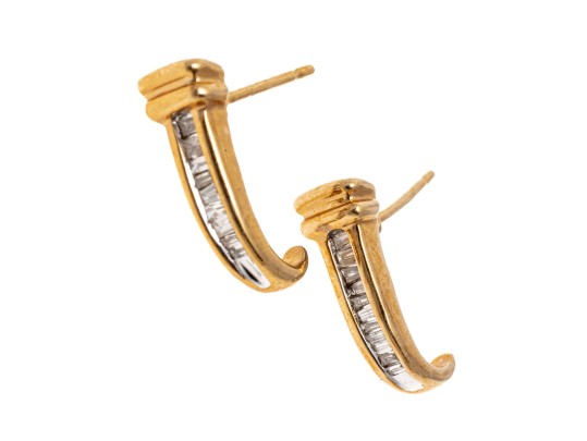 14k Yellow Gold Lovely Baguette Diamond Channel Set Hoop 