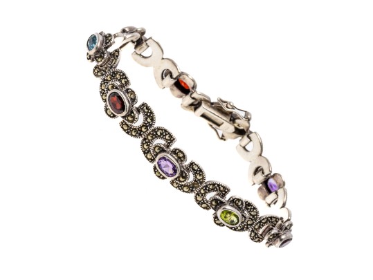 Colorful Stone And Marcasite Sterling Bracelet