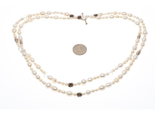 Unique Sterling And Cultured Pearl Strung Necklace