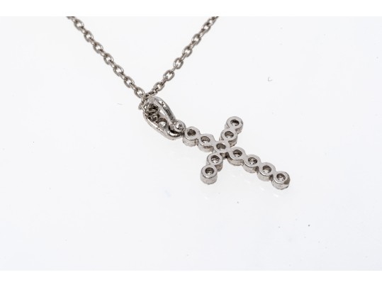 Petite Platinum And Diamond Cross Pendant Necklace