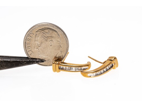 14k Yellow Gold Lovely Baguette Diamond Channel Set Hoop 