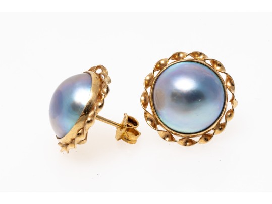 14K Grey Mabe Pearl Earrings
