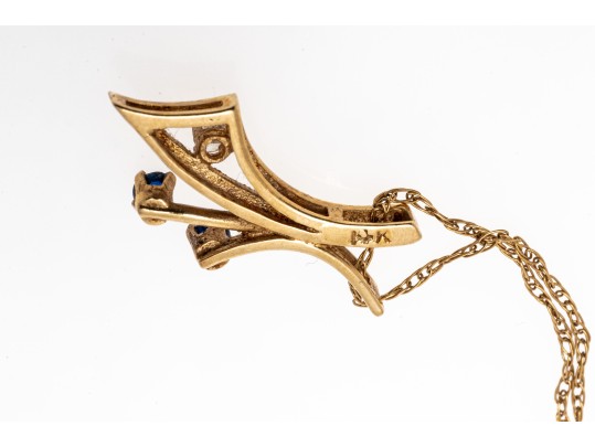 14k Yellow Gold Sapphire And Diamond Pendant Necklace