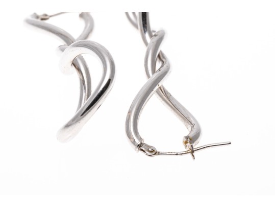 14k White Gold Elongated Twisted Electroform Earrings