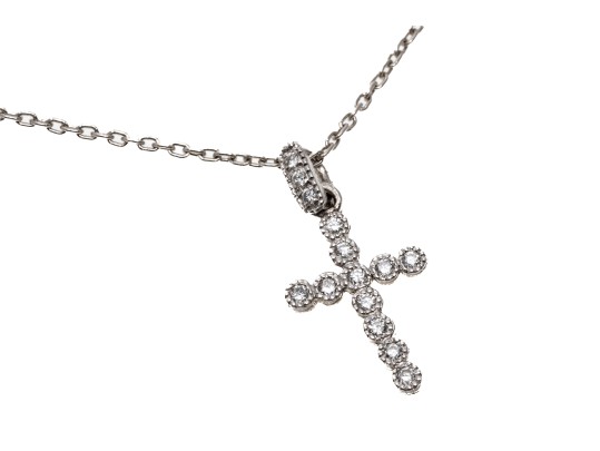 Petite Platinum And Diamond Cross Pendant Necklace