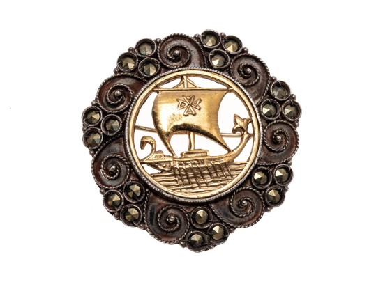 Fantastic Sterling Ship Brooch