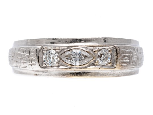 Handsome 14K White Gold Diamond Set Band Ring, Size 7.75