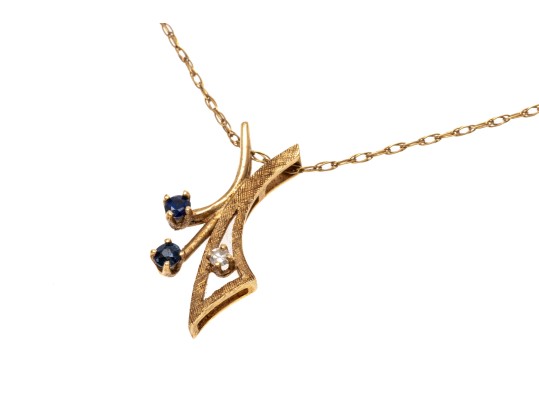 14k Yellow Gold Sapphire And Diamond Pendant Necklace