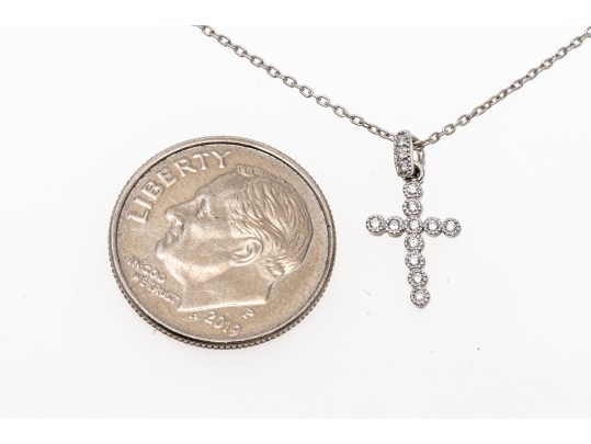 Petite Platinum And Diamond Cross Pendant Necklace