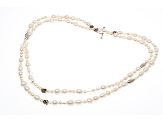 Unique Sterling And Cultured Pearl Strung Necklace