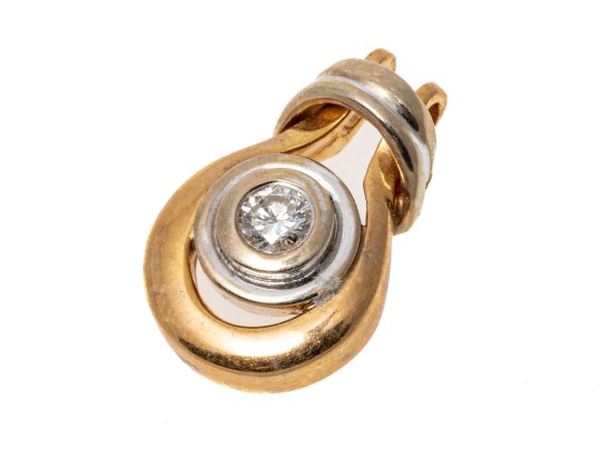 Single Brilliant Diamond 14K White And Yellow Gold Pendant