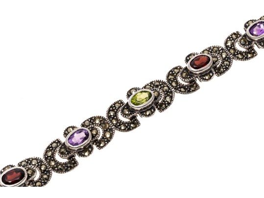Colorful Stone And Marcasite Sterling Bracelet